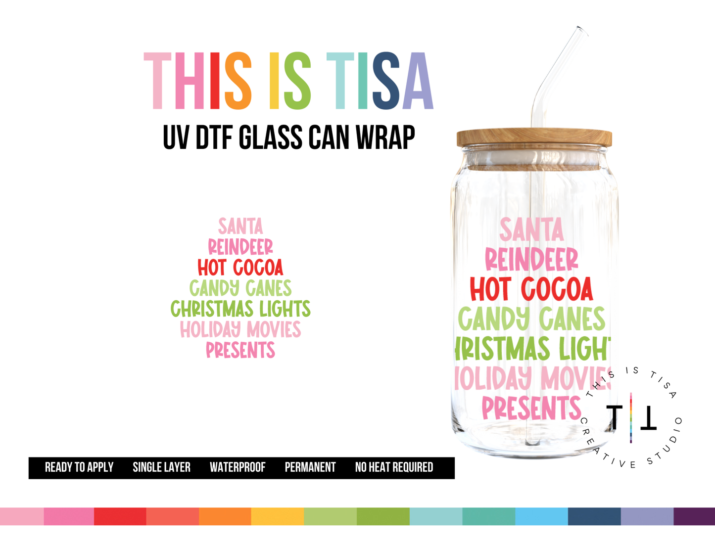 UV DTF Can Glass 16 oz Wrap: Holiday Fun