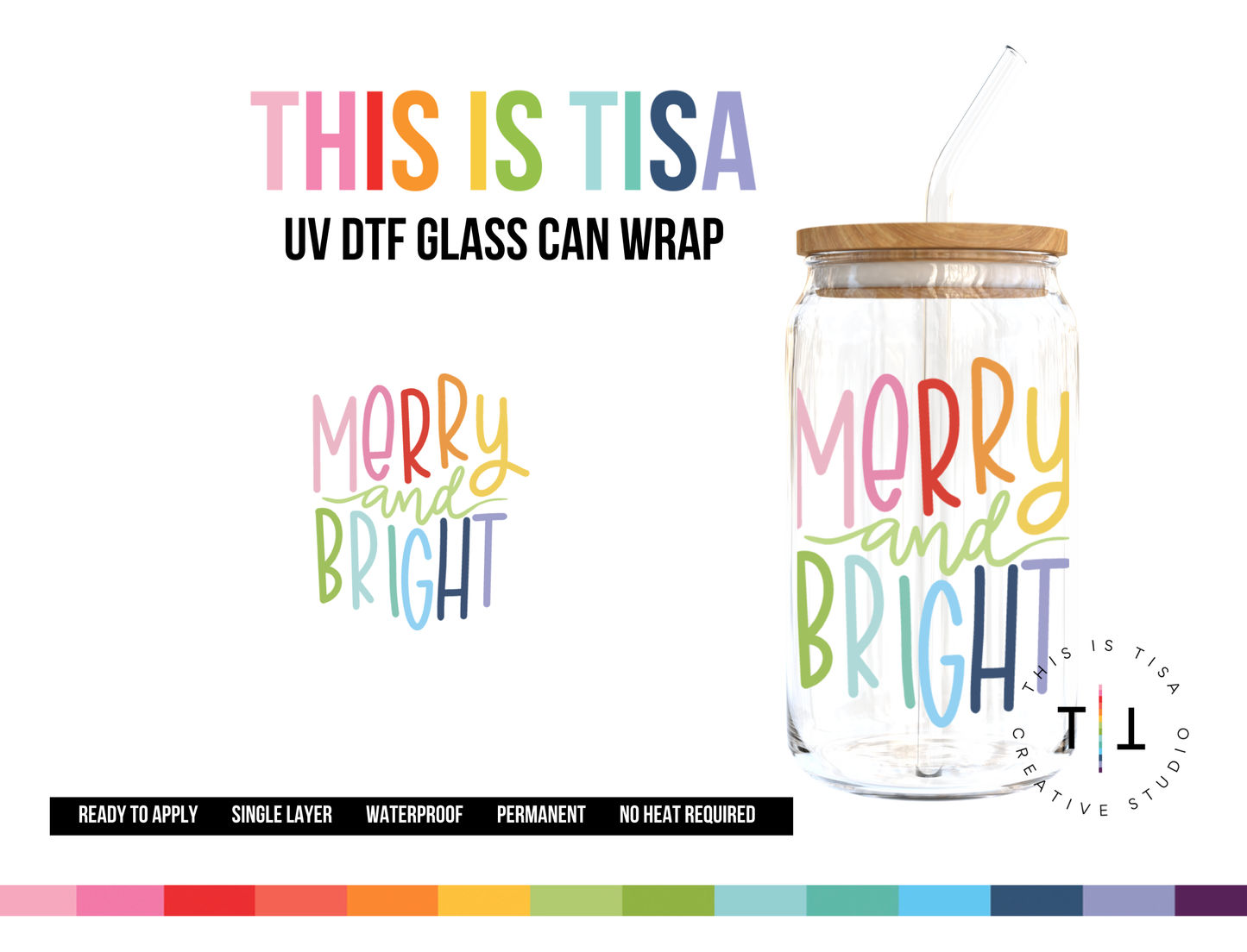 UV DTF Can Glass 16 oz Wrap: Merry and Bright